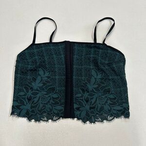 Aerie Lace Crop Top Small Green Sheer Floral Longline Top